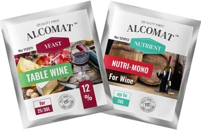 Zdjęcie produktu dla Drożdże winne Alcomat Table Yeast LAT 12% drożdże + substancja odżywcza Nutri Mono | Pożywka dla drożdży | Drożdże winne, wino stołowe | Zestaw 2 opakowań