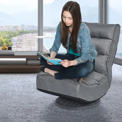 Produktbild von COSTWAY Krzesło podłogowe obrotowe 360° Krzesło podłogowe z oparciem regulowanym w 5 płaszczyznach Sofa podłogowa o nośności 150 kg Leniwa sofa szara