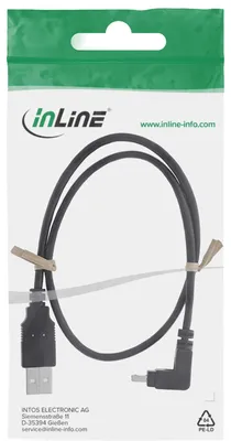 Produktbild von INLINE USB 2.0 Mini-Kabel Stecker A an Mini-B Stecker 5pol. oben abgewinkelt 90 schwarz 1m