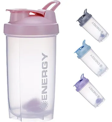 Image de Shaker pour protéines et boissons sportives avec boule mélangeuse, 500 ml, rose
