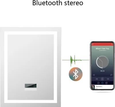 Image de Miroir de salle de bain LED avec Bluetooth 80×60cm Interrupteur tactile Antibuée Miroir de salle de bain à intensité variable Miroir mural