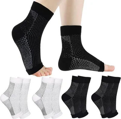 Immagine prodotto di Calze ortopediche a compressione per neuropatia - 4 paia, fascite plantare e artrite - Nero e bianco XXL, adatte per donne e uomini