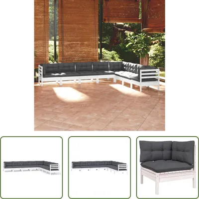 Produktbild von The Living Store 8-tlg. Garten-Lounge-Set mit Kissen Weiß Kiefer Massivholz