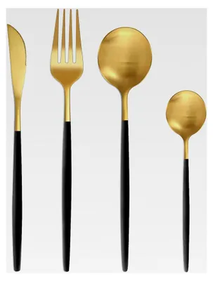 Produktbild von Besteckset für 6 Personen, 24-teilig, Schwarz Gold Matt, Essbesteck mit Messer, Gabel, Löffel, Spülmaschinenfest, Edelstahl