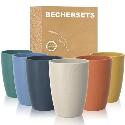 Productafbeelding van Herbruikbare drinkbekers - set van 6 stuks, gemaakt van kunststof, inhoud 350 ml - geschikt voor de vaatwasser en magnetron, ideaal voor keuken en kamperen - verkrijgbaar in verschillende kleuren