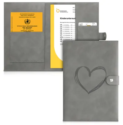 Produktbild von kwmobile Kunstleder Hülle für deutsches Untersuchungsheft - U-Heft Hülle und Impfpass Hülle - extra Fächer - Cover Herz Brush Grau