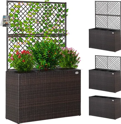 Produktbild von CASARIA® Blumenkasten Rankgitter 3 Innentöpfe Polyrattangeflecht Rankhilfe Blumentopf Rattanoptik Pflanzkasten Braun