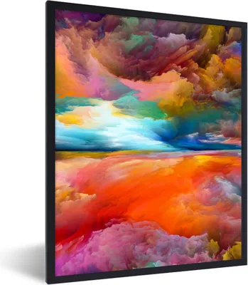 Produktbild von MuchoWow® Gerahmtes Poster Gemälde - Ölgemälde - Abstrakt - Wolken 30x40 cm - Poster mit Schwarzem Bilderrahmen Wandposter Rahmen Foto Bilder - Wanddeko - Kunstdrucke