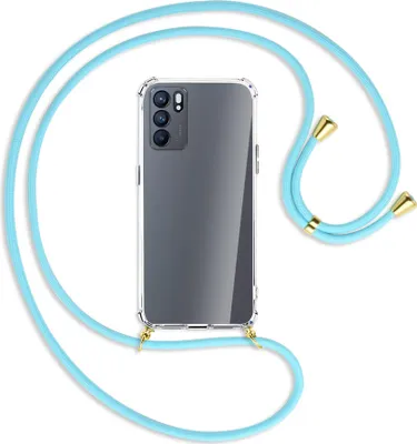 Produktbild von Handykette Backcover-Schutzhülle mit Band (Metall goldfarben) für Oppo Reno6 5G (PEQM00,CPH2251) - himmelblau