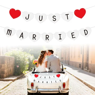Produktbild von Just Married Girlande Herzform Vintage Wimpelkette Hochzeit Deko Banner 3m