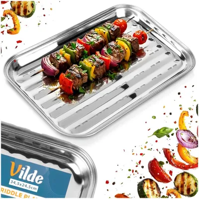 Immagine prodotto di Vilde | Vassoio per barbecue in acciaio inox 34,5 x 24,5 cm - Riutilizzabile - Perforato - Lavabile in lavastoviglie