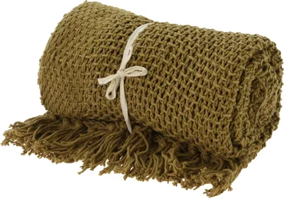 Obrázok produktu pre Pletený šál/deka so strapcami, 130x170cm, khaki