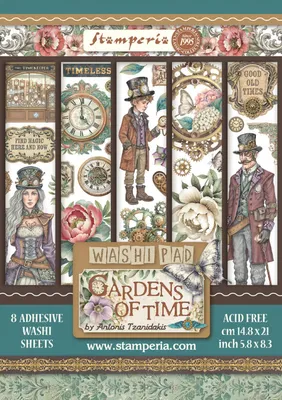 Produktbild von Stamperia Washi Pad Gardens of Time 8 Blatt A5 Aufkleber Scrapbooking Sticker