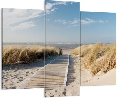 Produktbild von Bild auf Leinwand - Leinwandbild - Strand Meer Fußgängerbrücke Ufer - 130x100cm - Wand Bild - Wanddeko - Leinwanddruck - Bilder - Kunstdruck - Leinwand bilder - Wandkunst - CB130x100-2657