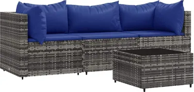 Produktbild von vidaXL 4-tlg. Garten-Lounge-Set mit Kissen Grau Poly Rattan
