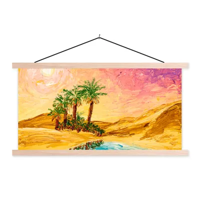 Produktbild von MuchoWow® Textilposter Gemälde - Öl - Palme - Natur - Wasser 120x60 cm mit holzfarbenen Rahmen - Klemmleiste