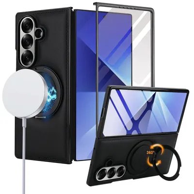 Produktbild von Für Samsung Galaxy Z Fold7 MagSafe Ringhalter integriertes Glas Hülle Schwarz