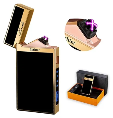 Obrázok produktu pre Elektrické zapaľovače s plazmovým oblúkom, odolné voči vetru, s možnosťou opätovného nabíjania cez USB, s LED osvetlením, zlatá farba