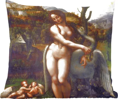 Produktbild von MuchoWow® Zierkissen Sofakissen Wohnzimmer Dekokissen 60x60 cm Leda und der Schwan - Leonardo da Vinci - Sitzfläche - Foto Polster