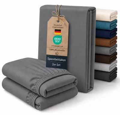 Produktbild von Spannbettlaken 2er Set Baumwolle Jersey 160 g/m² bis 30 cm Steghöhe,120 x 200 cm,Grau