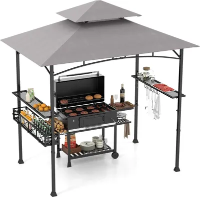 Produktbild von Grillpavillon für den Außenbereich mit Doppeldach und Seitenregalen