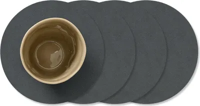 Productafbeelding van LIND DNA Onderzetters Nupo - Leer - Anthracite - ø 10 cm - 4 Stuks