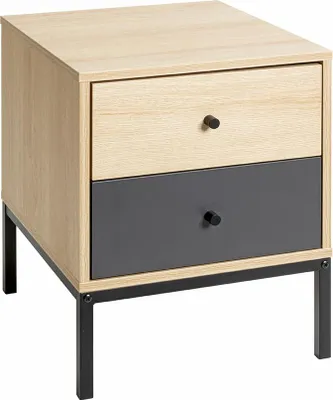 Produktbild von Nachtkommode >55496< 2 Schubladen, anthrazit, eiche Nachbildung, schwarz - 40x50x45 (BxHxT)