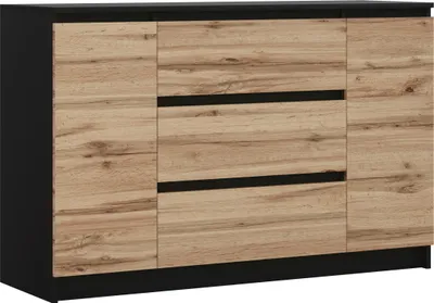 Produktbild von Komoda, czarny mat, dąb Wotan, 120 x 78 x 39 cm, 2 drzwi, 3 szuflady