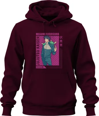 Produktbild von Megumi Fushiguro Jujutsu Kaisen Shikigami Anime Geschenk Retro Uni Hoodie Kapuzenpullover, Burgundy, XL