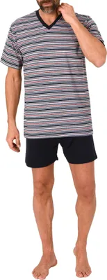 Produktbild von Normann Herren kurzarm Schlafanzug Shorty Pyjama in Streifenoptik ; navy , 52
