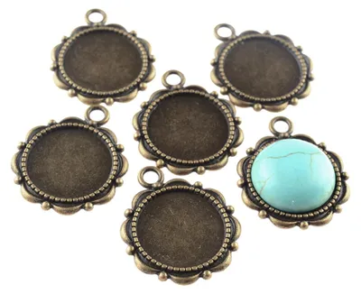 Produktbild von Vintageparts Fassungen Metalllegierung antik Bronze rund Cabochon 14 mm, 6 Stück