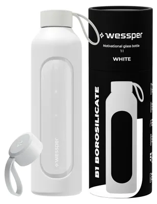 Produktbild von Glas Trinkflasche 1 Liter mit Motivationsskala