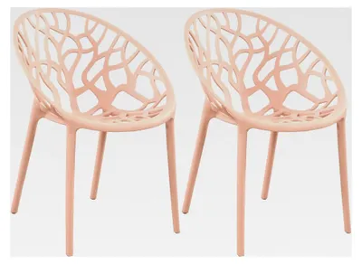 Produktbild von Gartenstuhl 2er Set, stapelbar und wetterfest, modern mit festen Armlehnen, Kunststoffgestell, Farbe: rosa