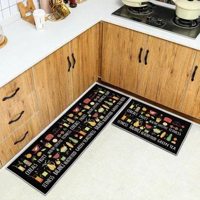 Produktbild von Famanu Küchenläufer 2 Stück - Antirutsch, 6 mm dick, wasserfest, pflegeleicht - Stil M (40 x 60 + 40 x 120 cm)