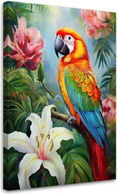 Produktbild von Leinwandbild Tropischer Papagei Tiere 60x90 Feeby Bunt bild für die wand bereit zum aufhängen