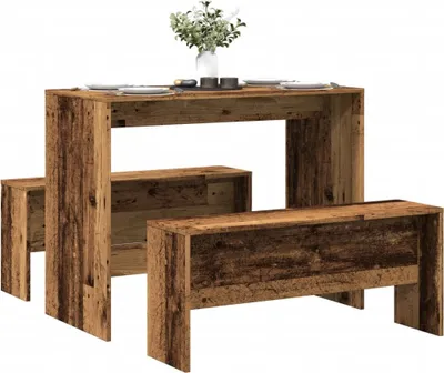 Imagen del producto de Maison Exclusive: Juego de mesa y banco de 3 piezas, con aspecto de madera envejecida, fabricado en material de madera
