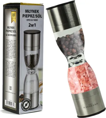 Produktbild von Karl Hausmann 2in1 Salz-/Pfeffermühle, Salzmühle aus Edelstahl, mit verstellbarem Keramikmahlwerk, Handmahlwerk, Silber