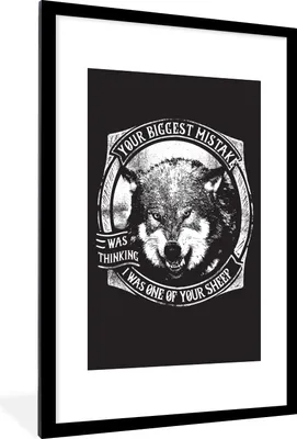 Produktbild von MuchoWow® MuchoWow® Gerahmtes Poster Wolf - Retro - Schwarz - Weiß 60x90 cm - Poster mit zchwarzem Bilderrahmen - Dekoration - Wandposter Wohnzimmer - Hochwertig