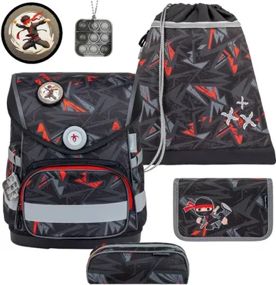 Produktbild von Belmil Compact ergonomisches Schulranzen-Set 5-teilig "Ninja" mit Brustgurt, Magnetverschluss, einem Patch