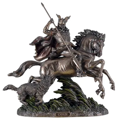 Odin auf Sleipnir mit Wolf & Speer – bronzierte Sammelfigur