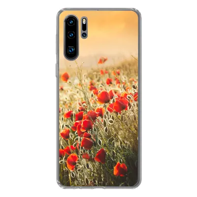Produktbild von MuchoWow® Handyhülle Schutzhülle Hülle für Huawei P30 Pro Sonnenstrahlen über einem Mohnblumenstrauß Silikon Softcase Handy Hülle - Schutzdeckel