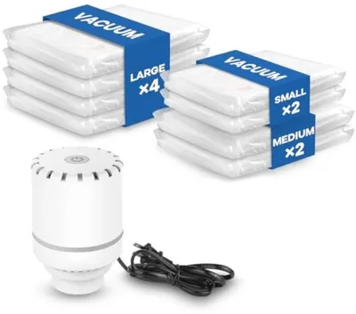 Produktbild von PromoHome® Vakuumbeutel für Kleidung mit elektrischer Pumpe - 8 Stück (4 groß, 2 mittel, 2 klein) - Wiederverwendbare Aufbewahrungsbeutel