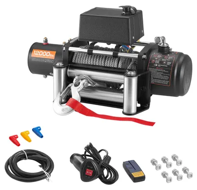 Immagine prodotto di Verricello elettrico SucceBuy, forza di trazione 5400 kg, verricello a 12 V CC con fune in acciaio da Φ 9,1 mm x 26 m, telecomando con e senza fili, ideale per SUV, jeep, rimorchi, barche e veicoli fuoristrada