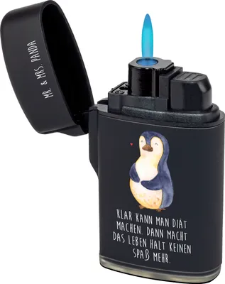 Produktbild von Mr. & Mrs. Panda zigarettenanzünder Pinguin Diät - Schwarz - Geschenk, sturmfeuerzeuge, Abnehmen, Feuerzeuge, Motivation, Feuerzeug, sturmfeuerzeug, Gasfeuerzeug