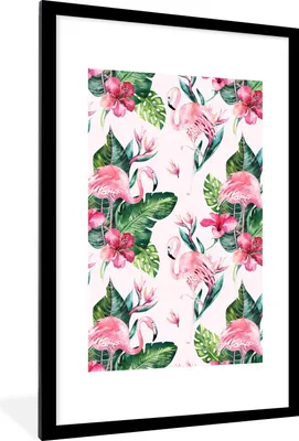 Produktbild von MuchoWow® MuchoWow® Gerahmtes Poster Muster - Flamingo - Rosa 60x90 cm - Poster mit zchwarzem Bilderrahmen - Dekoration - Wandposter Wohnzimmer - Hochwertig