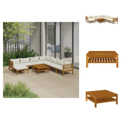 Image de vidaXL Ensemble de salon de jardin 9 pièces avec coussins crème en bois massif d'acacia - Ensembles de meubles de jardin