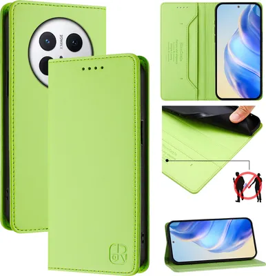 Produktbild von Lederhülle für Huawei Mate 70 Pro Hülle Flip Brieftasche Kartenfächern Ständer Schutzhülle Grün