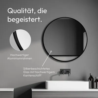 Immagine prodotto di Specchio da parete rotondo Talos Black Hole Matt Ø 60 cm - Specchio da bagno con cornice di alta qualità in alluminio nero opaco - Specchio da bagno