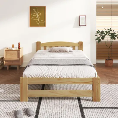 Immagine prodotto di Letto in legno massello - Letto singolo - Letto futon - Letto di colore naturale - Con testiera