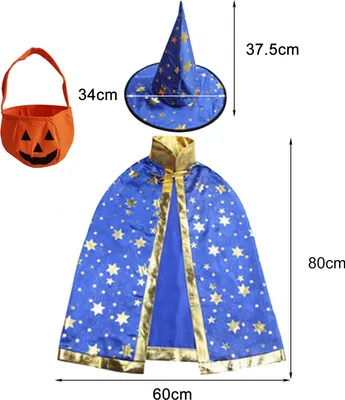 Produktbild von Verstellbarer Halloween-Umhang mit Pentagramm-Aufdruck und Zaubererhut-Handtasche, bequem, atmungsaktiv